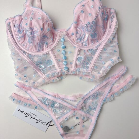 For Love And Lemons Delicate Rose Floral Foil bustier and panty set - Picture 9 of 11